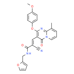 ChemSpider 2D Image | (2E)-2-Cyano-N-(2-furylmethyl)-3-[2-(4-methoxyphenoxy)-9-methyl-4-oxo-4H-pyrido[1,2-a]pyrimidin-3-yl]acrylamide | C25H20N4O5