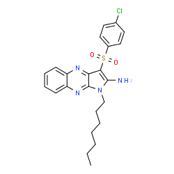 ChemSpider 2D Image | 3-[(4-Chlorophenyl)sulfonyl]-1-heptyl-1H-pyrrolo[2,3-b]quinoxalin-2-amine | C23H25ClN4O2S