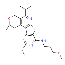 ChemSpider 2D Image | 5-Isopropyl-N-(3-methoxypropyl)-2,2-dimethyl-10-(methylsulfanyl)-1,4-dihydro-2H-pyrano[4'',3'':4',5']pyrido[3',2':4,5]thieno[3,2-d]pyrimidin-8-amine | C22H30N4O2S2