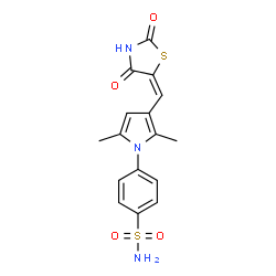 ChemSpider 2D Image | 4-{3-[(E)-(2,4-Dioxo-1,3-thiazolidin-5-ylidene)methyl]-2,5-dimethyl-1H-pyrrol-1-yl}benzenesulfonamide | C16H15N3O4S2