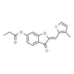 ChemSpider 2D Image | (2Z)-2-[(3-Methyl-2-thienyl)methylene]-3-oxo-2,3-dihydro-1-benzofuran-6-yl propionate | C17H14O4S