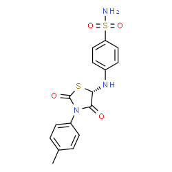 ChemSpider 2D Image | 4-{[(5S)-3-(4-Methylphenyl)-2,4-dioxo-1,3-thiazolidin-5-yl]amino}benzenesulfonamide | C16H15N3O4S2