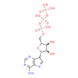 ChemSpider 2D Image | (1S)-1-[(7R)-4-Amino-7H-pyrrolo[3,2-d]pyrimidin-7-yl]-1,4-anhydro-5-O-(hydroxy{[hydroxy(phosphonooxy)phosphoryl]oxy}phosphoryl)-D-ribitol | C11H17N4O13P3