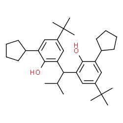 ChemSpider 2D Image | 2,2'-(2-Methyl-1,1-propanediyl)bis[6-cyclopentyl-4-(2-methyl-2-propanyl)phenol] | C34H50O2