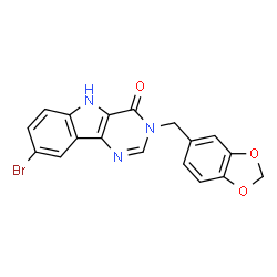 ChemSpider 2D Image | 3-(1,3-Benzodioxol-5-ylmethyl)-8-bromo-3,5-dihydro-4H-pyrimido[5,4-b]indol-4-one | C18H12BrN3O3