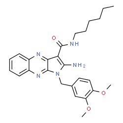 ChemSpider 2D Image | 2-Amino-1-(3,4-dimethoxybenzyl)-N-hexyl-1H-pyrrolo[2,3-b]quinoxaline-3-carboxamide | C26H31N5O3