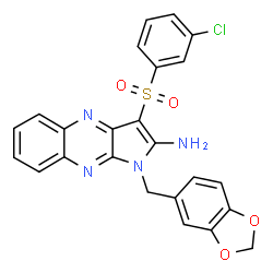 ChemSpider 2D Image | 1-(1,3-Benzodioxol-5-ylmethyl)-3-[(3-chlorophenyl)sulfonyl]-1H-pyrrolo[2,3-b]quinoxalin-2-amine | C24H17ClN4O4S