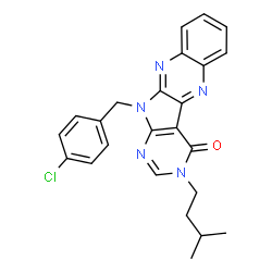 ChemSpider 2D Image | 11-(4-Chlorobenzyl)-3-(3-methylbutyl)-3,11-dihydro-4H-pyrimido[5',4':4,5]pyrrolo[2,3-b]quinoxalin-4-one | C24H22ClN5O