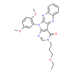 ChemSpider 2D Image | 11-(2,5-Dimethoxyphenyl)-3-(3-ethoxypropyl)-3,11-dihydro-4H-pyrimido[5',4':4,5]pyrrolo[2,3-b]quinoxalin-4-one | C25H25N5O4