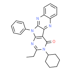 ChemSpider 2D Image | 3-Cyclohexyl-2-ethyl-11-phenyl-3,11-dihydro-4H-pyrimido[5',4':4,5]pyrrolo[2,3-b]quinoxalin-4-one | C26H25N5O