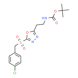 ChemSpider 2D Image | 2-Methyl-2-propanyl (2-{5-[(4-chlorobenzyl)sulfonyl]-1,3,4-oxadiazol-2-yl}ethyl)carbamate | C16H20ClN3O5S