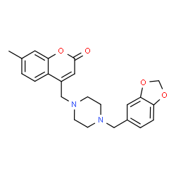 ChemSpider 2D Image | 4-{[4-(1,3-Benzodioxol-5-ylmethyl)-1-piperazinyl]methyl}-7-methyl-2H-chromen-2-one | C23H24N2O4
