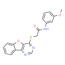ChemSpider 2D Image | 2-([1]Benzofuro[3,2-d]pyrimidin-4-ylsulfanyl)-N-(3-methoxyphenyl)acetamide | C19H15N3O3S