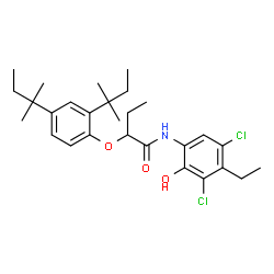 ChemSpider 2D Image | 2-(2,4-Bis(tert-pentyl)phenoxy)-N-(3,5-dichloro-4-ethyl-2-hydroxyphenyl)butyramide | C28H39Cl2NO3