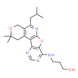 ChemSpider 2D Image | 3-[(5-Isobutyl-2,2-dimethyl-1,4-dihydro-2H-pyrano[4'',3'':4',5']pyrido[3',2':4,5]furo[3,2-d]pyrimidin-8-yl)amino]-1-propanol | C21H28N4O3