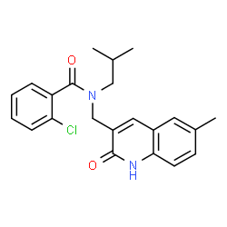 ChemSpider 2D Image | 2-Chloro-N-isobutyl-N-[(6-methyl-2-oxo-1,2-dihydro-3-quinolinyl)methyl]benzamide | C22H23ClN2O2