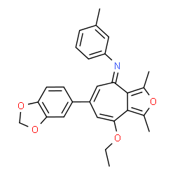 ChemSpider 2D Image | (4E)-6-(1,3-Benzodioxol-5-yl)-8-ethoxy-1,3-dimethyl-N-(3-methylphenyl)-4H-cyclohepta[c]furan-4-imine | C27H25NO4
