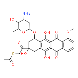 ChemSpider 2D Image | S-(2-{4-[(3-Amino-2,3,6-trideoxyhexopyranosyl)oxy]-2,5,12-trihydroxy-7-methoxy-6,11-dioxo-1,2,3,4,6,11-hexahydro-2-tetracenyl}-2-oxoethyl) ethanethioate | C29H31NO11S