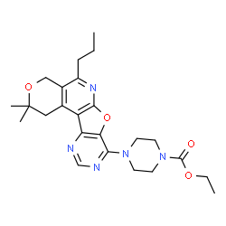 ChemSpider 2D Image | Ethyl 4-(2,2-dimethyl-5-propyl-1,4-dihydro-2H-pyrano[4'',3'':4',5']pyrido[3',2':4,5]furo[3,2-d]pyrimidin-8-yl)-1-piperazinecarboxylate | C24H31N5O4