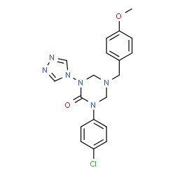ChemSpider 2D Image | 1-(4-Chloro-phenyl)-5-(4-methoxy-benzyl)-3-[1,2,4]triazol-4-yl-[1,3,5]triazinan-2-one | C19H19ClN6O2