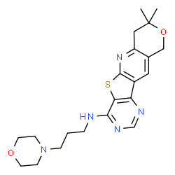 ChemSpider 2D Image | 8,8-Dimethyl-N-[3-(4-morpholinyl)propyl]-7,10-dihydro-8H-pyrano[3'',4'':5',6']pyrido[3',2':4,5]thieno[3,2-d]pyrimidin-4-amine | C21H27N5O2S