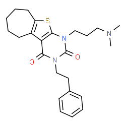 ChemSpider 2D Image | 1-[3-(Dimethylamino)propyl]-3-(2-phenylethyl)-1,5,6,7,8,9-hexahydro-2H-cyclohepta[4,5]thieno[2,3-d]pyrimidine-2,4(3H)-dione | C24H31N3O2S