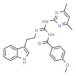 ChemSpider 2D Image | N-{N-(4,6-Dimethyl-2-pyrimidinyl)-N'-[2-(1H-indol-3-yl)ethyl]carbamimidoyl}-4-methoxybenzamide | C25H26N6O2