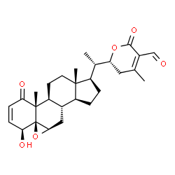 ChemSpider 2D Image | (4beta,5beta,6beta,22R)-4-Hydroxy-1,27-dioxo-5,6:22,27-diepoxyergosta-2,24-dien-26-al | C28H36O6