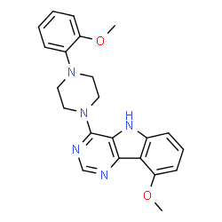 ChemSpider 2D Image | 9-Methoxy-4-[4-(2-methoxyphenyl)-1-piperazinyl]-5H-pyrimido[5,4-b]indole | C22H23N5O2