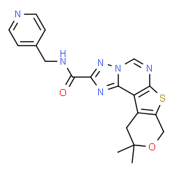 ChemSpider 2D Image | 10,10-Dimethyl-N-(4-pyridinylmethyl)-10,11-dihydro-8H-pyrano[4',3':4,5]thieno[3,2-e][1,2,4]triazolo[1,5-c]pyrimidine-2-carboxamide | C19H18N6O2S