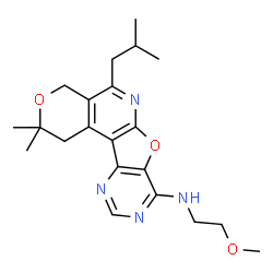 ChemSpider 2D Image | 5-Isobutyl-N-(2-methoxyethyl)-2,2-dimethyl-1,4-dihydro-2H-pyrano[4'',3'':4',5']pyrido[3',2':4,5]furo[3,2-d]pyrimidin-8-amine | C21H28N4O3