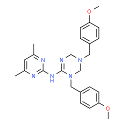 ChemSpider 2D Image | N-(4,6-Dimethyl-2-pyrimidinyl)-1,5-bis(4-methoxybenzyl)-1,4,5,6-tetrahydro-1,3,5-triazin-2-amine | C25H30N6O2