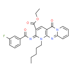 ChemSpider 2D Image | Ethyl (2E)-2-[(3-fluorobenzoyl)imino]-5-oxo-1-pentyl-1,5-dihydro-2H-dipyrido[1,2-a:2',3'-d]pyrimidine-3-carboxylate | C26H25FN4O4