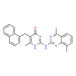 ChemSpider 2D Image | 2-[(4,8-Dimethyl-2-quinazolinyl)amino]-6-methyl-5-(1-naphthylmethyl)-4(1H)-pyrimidinone | C26H23N5O