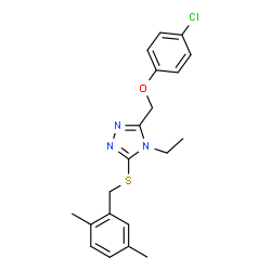 ChemSpider 2D Image | 3-[(4-Chlorophenoxy)methyl]-5-[(2,5-dimethylbenzyl)sulfanyl]-4-ethyl-4H-1,2,4-triazole | C20H22ClN3OS