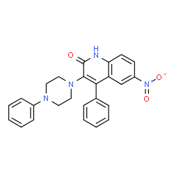 ChemSpider 2D Image | 6-Nitro-4-phenyl-3-(4-phenyl-1-piperazinyl)-2(1H)-quinolinone | C25H22N4O3