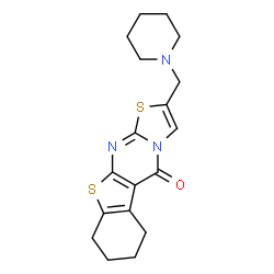ChemSpider 2D Image | 2-(1-Piperidinylmethyl)-6,7,8,9-tetrahydro-5H-[1]benzothieno[2,3-d][1,3]thiazolo[3,2-a]pyrimidin-5-one | C18H21N3OS2