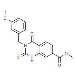 ChemSpider 2D Image | Methyl 3-(3-methoxybenzyl)-4-oxo-2-thioxo-1,2,3,4-tetrahydro-7-quinazolinecarboxylate | C18H16N2O4S