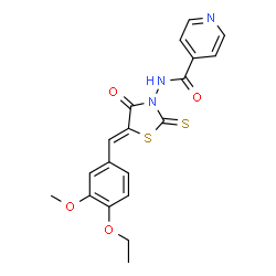 ChemSpider 2D Image | N-[(5Z)-5-(4-Ethoxy-3-methoxybenzylidene)-4-oxo-2-thioxo-1,3-thiazolidin-3-yl]isonicotinamide | C19H17N3O4S2