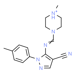 ChemSpider 2D Image | 4-({[4-Cyano-1-(4-methylphenyl)-1H-pyrazol-5-yl]imino}methyl)-1-methylpiperazin-1-ium | C17H21N6