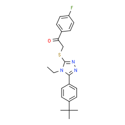 ChemSpider 2D Image | 2-({4-Ethyl-5-[4-(2-methyl-2-propanyl)phenyl]-4H-1,2,4-triazol-3-yl}sulfanyl)-1-(4-fluorophenyl)ethanone | C22H24FN3OS
