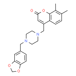 ChemSpider 2D Image | 4-{[4-(1,3-Benzodioxol-5-ylmethyl)-1-piperazinyl]methyl}-7,8-dimethyl-2H-chromen-2-one | C24H26N2O4