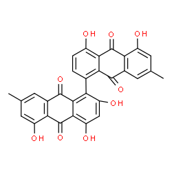 ChemSpider 2D Image | 2,4,4',5,5'-Pentahydroxy-7,7'-dimethyl-1,1'-bianthracene-9,9',10,10'-tetrone | C30H18O9