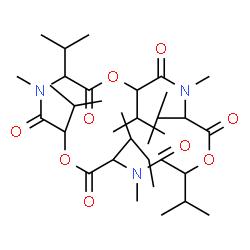 ChemSpider 2D Image | 3-sec-Butyl-6,9,12,15,18-pentaisopropyl-4,10,16-trimethyl-1,7,13-trioxa-4,10,16-triazacyclooctadecane-2,5,8,11,14,17-hexone | C34H59N3O9