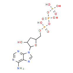 ChemSpider 2D Image | 9-[3-Deoxy-5-O-(hydroxy{[hydroxy(phosphonooxy)phosphoryl]oxy}phosphoryl)pentofuranosyl]-9H-purin-6-amine | C10H16N5O12P3