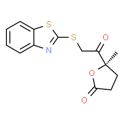 ChemSpider 2D Image | (5R)-5-[(1,3-Benzothiazol-2-ylsulfanyl)acetyl]-5-methyldihydro-2(3H)-furanone | C14H13NO3S2