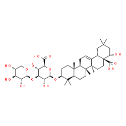 ChemSpider 2D Image | (3beta,22alpha)-22,28-Dihydroxy-28-oxoolean-12-en-3-yl 3-O-beta-D-xylopyranosyl-beta-D-glucopyranosiduronic acid | C41H64O14