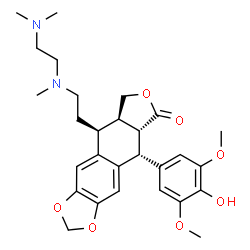 ChemSpider 2D Image | (5R,5aR,8aR,9S)-9-(2-{[2-(Dimethylamino)ethyl](methyl)amino}ethyl)-5-(4-hydroxy-3,5-dimethoxyphenyl)-5,8,8a,9-tetrahydrofuro[3',4':6,7]naphtho[2,3-d][1,3]dioxol-6(5aH)-one | C28H36N2O7