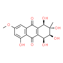 ChemSpider 2D Image | (1R,2S,3S,4S)-1,2,3,4,5-Pentahydroxy-7-methoxy-2-methyl-1,2,3,4-tetrahydro-9,10-anthracenedione | C16H16O8
