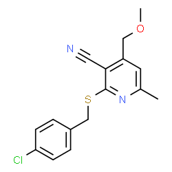 ChemSpider 2D Image | 2-[(4-Chlorobenzyl)sulfanyl]-4-(methoxymethyl)-6-methylnicotinonitrile | C16H15ClN2OS